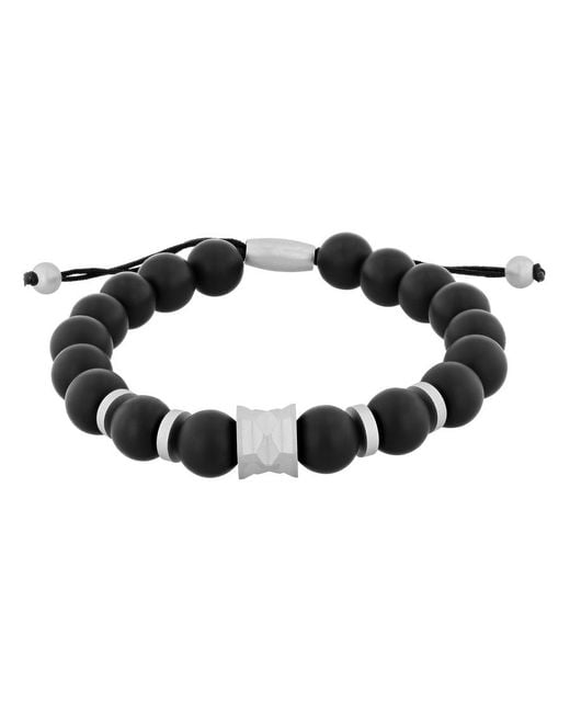 Robert Alton Black Stainless Steel Matte Onyx Bead Bolo Bracelet for men