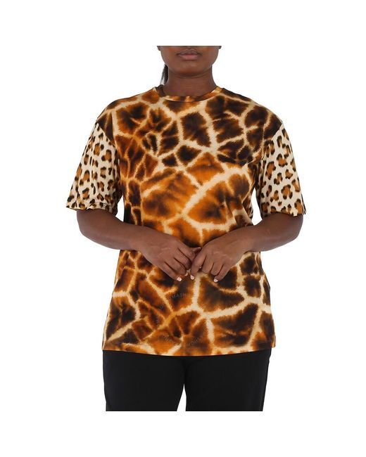 Roberto Cavalli Brown Giraffe Chine And Leopard Printed Cotton T-shirt