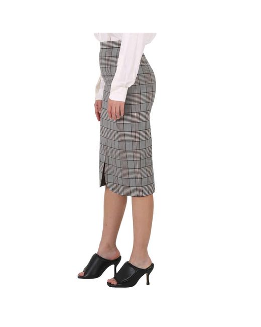 Burberry Gray Check Wool Scalloped Hem Pencil Skirt