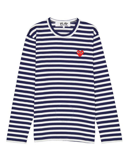 Comme des Garçons Blue Play Navy / White Long Sleeve Heart Logo Stripe Tee for men