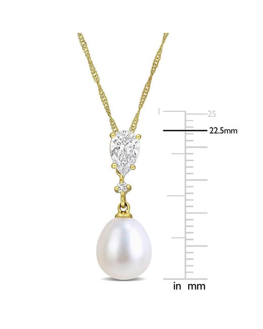 Created Forever Metallic 8-8.5Mm Cultured Freshwater Pearl And 1/2 Ct Tw Lab-Grown Diamond Drop Pendant With Chain