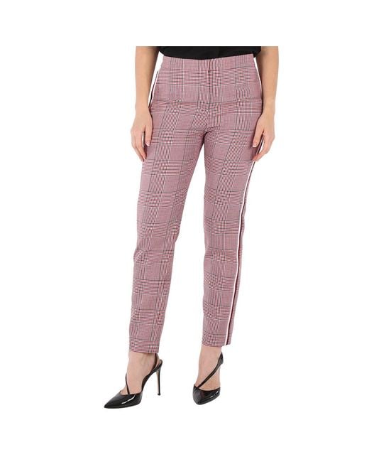 Burberry Pink Ladies Side Stripe Houndstooth Check Wool Tailored Trousers, Brand Size 6 (Us
