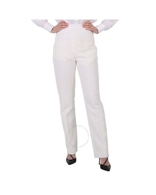 Burberry White Optic Sash Detail Technical Wool Tailored Trousers