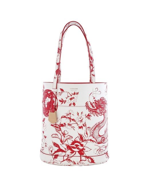 Ferragamo Red North-South Floral Print Tote Bag for men