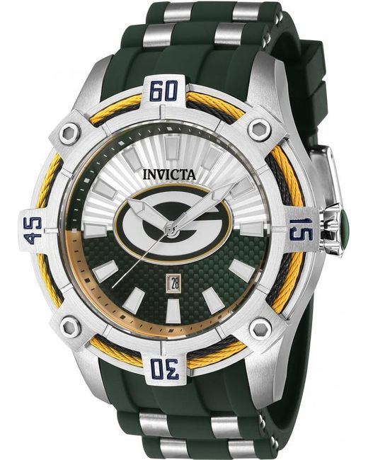 Invicta Black Nfl Green Bay Packers Quartz Silver Dial Watch for men