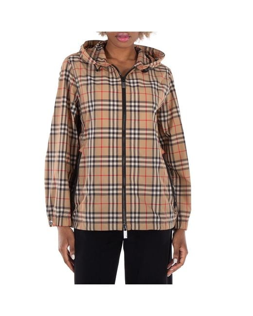 Burberry Brown Vintage Check Drawstring Hooded Jacket, Brand Size 6 (Us