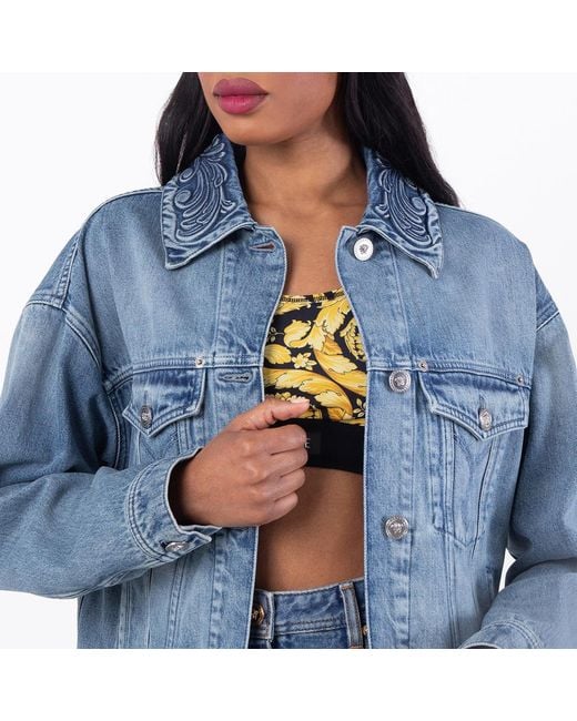 Versace Blue Barocco Denim Trucker Jacket