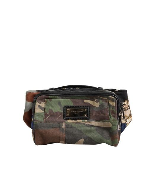 Dolce & Gabbana Black Camouflage Patchwork Logo Waist Fanny Pack Bag Cotton Leather Viscose for men