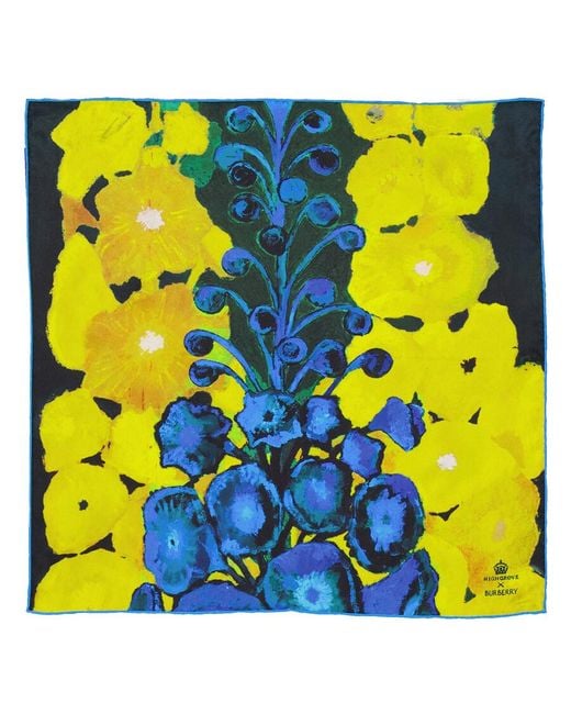 Burberry Yellow Highgrove Delphiniums Silk Scarf