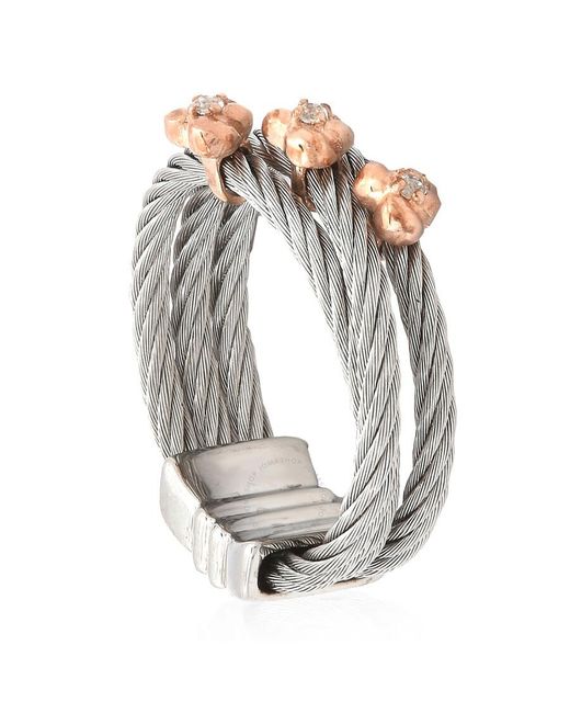 Charriol Metallic Malia White Topaz Stainless Steel Cable Ring