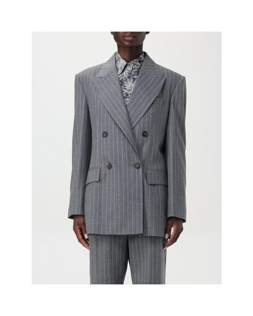 Brunello Cucinelli Gray Pinstripe Double Breasted Jacket for men