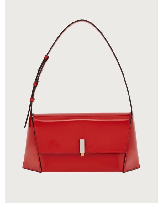 Ferragamo Red Prisma Leather Shoulder Bag