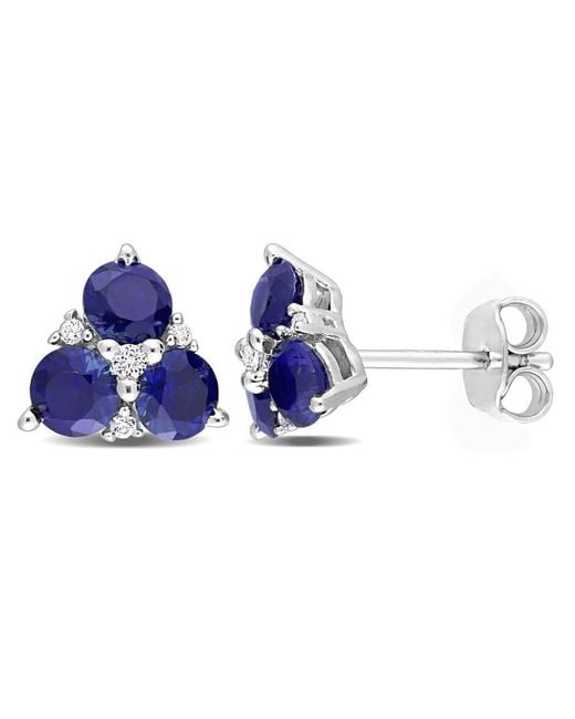 Amour Blue 1 7/8 Ct Tgw Created Sapphire And Created Sapphire 3-Stone Earrings