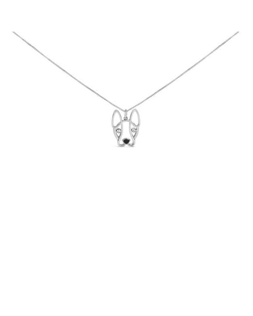 Haus of Brilliance White 925 Sterling Diamond Accent And Enamel French Bullldog 18" Inch Pendant Necklace Inch