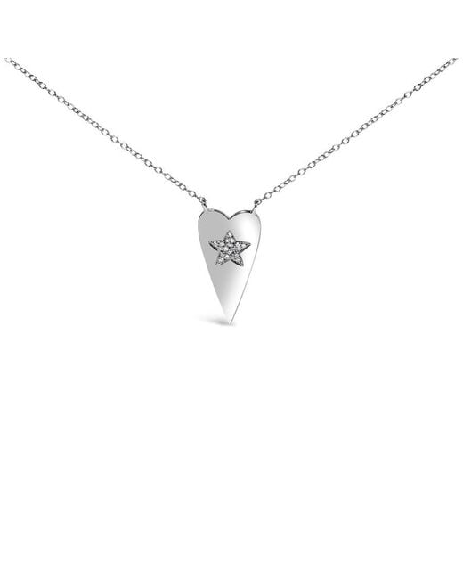 Haus of Brilliance White 925 Sterling Diamond Heart With Star Pendant Necklace