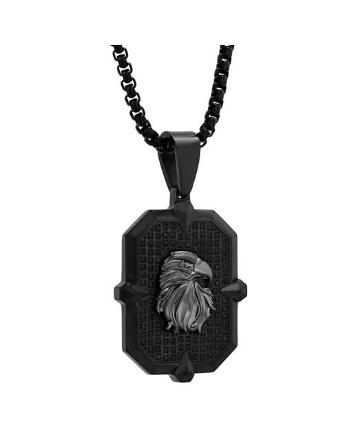 Robert Alton Black 3/4Ctw Diamond Stainless Steel With Finish Eagle Pendant for men