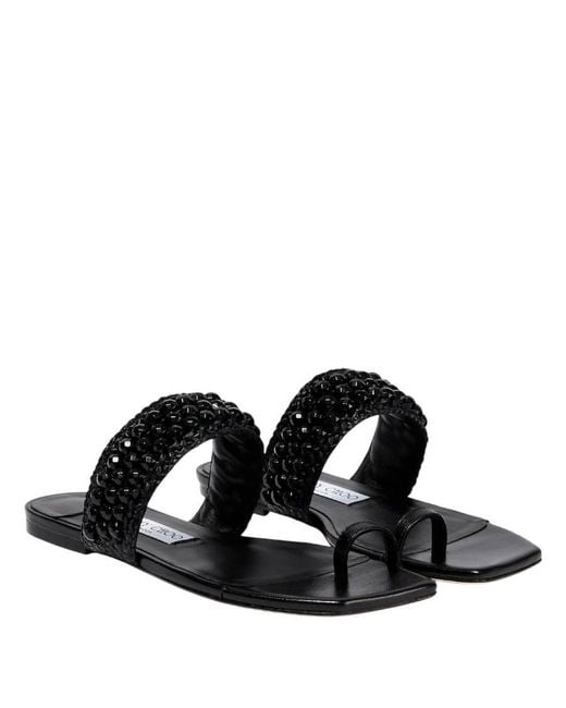 Jimmy Choo Black Amoure Bead Embellished Raffia Sandals, Brand Size 37 Us