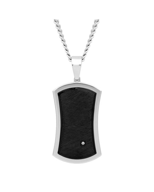 Robert Alton Black Diamond Accent Stainless Steel With & Finish Dog Tag Pendant for men
