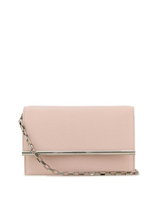 McQueen Pink Leather Mini Cross-Bar Clutch