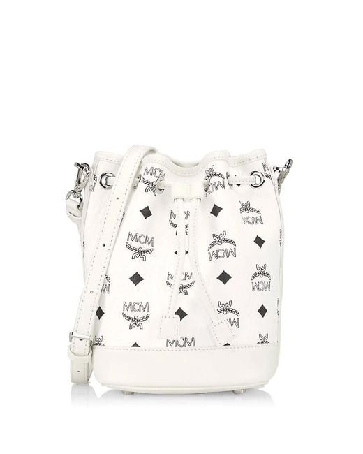 MCM White Dessau Drawstring Bag