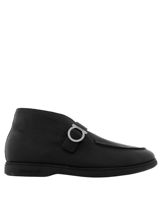 Ferragamo Black Gancini Buckle Desert Boots for men