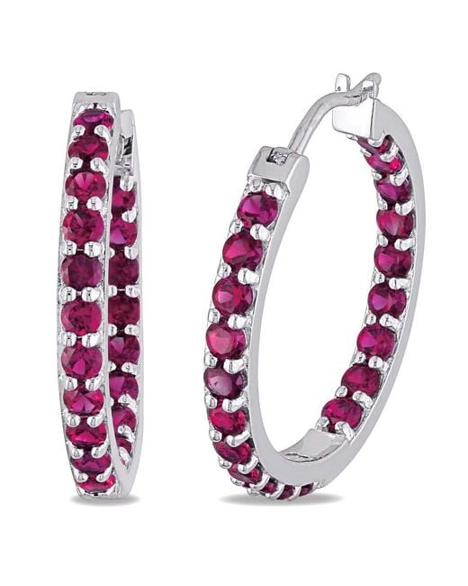 Amour Pink 3 Ct Tgw Created Ruby Inside Outside Hoop Earrings