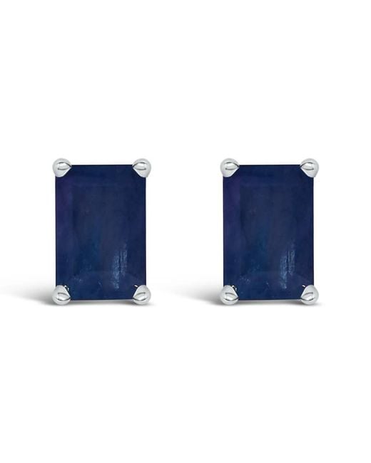 Haus of Brilliance Blue 14K 6X4Mm Emerald Shaped Sapphire Solitaire Stud Earrings
