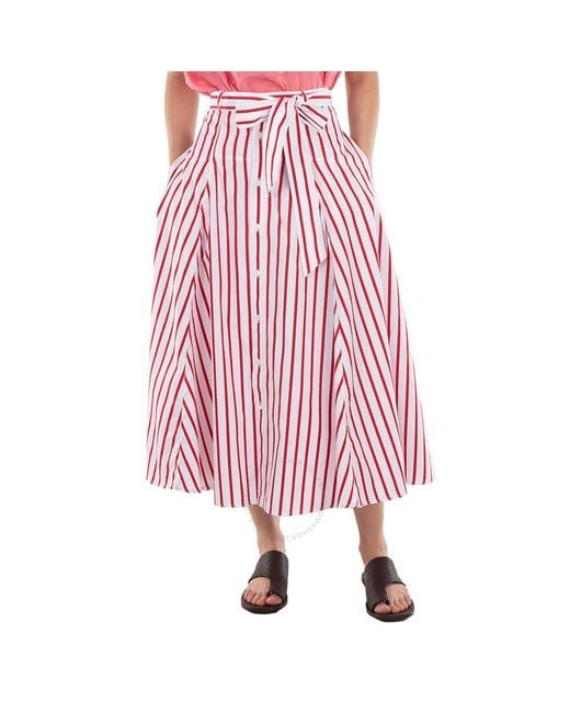 Polo Ralph Lauren Red Striped A-Line Skirt With Belt