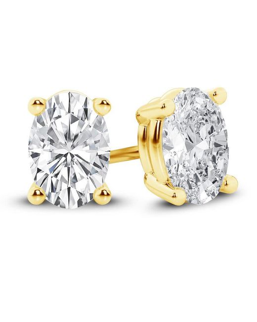 Brilliant Diamond Metallic 14K Igi Certified 1 Carat Oval Cut Lab Grown Diamond Stud Earrings For Vs Clarity, E-F Color