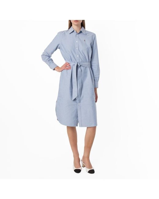 Polo Ralph Lauren Blue Polo Ralph Belted Cotton Oxford Shirt Dress
