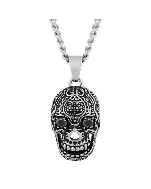 Robert Alton Metallic Stainless Steel And Spinel Skull Pendant for men