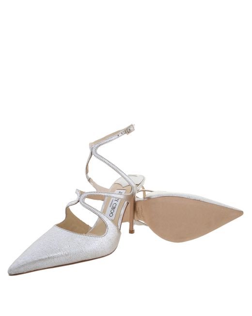 Jimmy Choo Metallic Azia 95 Pointed-Toe Glitter Leather Slingback Pumps, Brand Size 35.5 Us