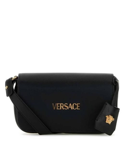 Versace Black Tag Foldover Top Mini Shoulder Bag