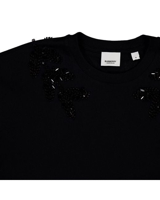 Burberry Black Embellished Crystal Oak Leaf Crest Cotton T-Shirt, Size X-Small (Youth for men