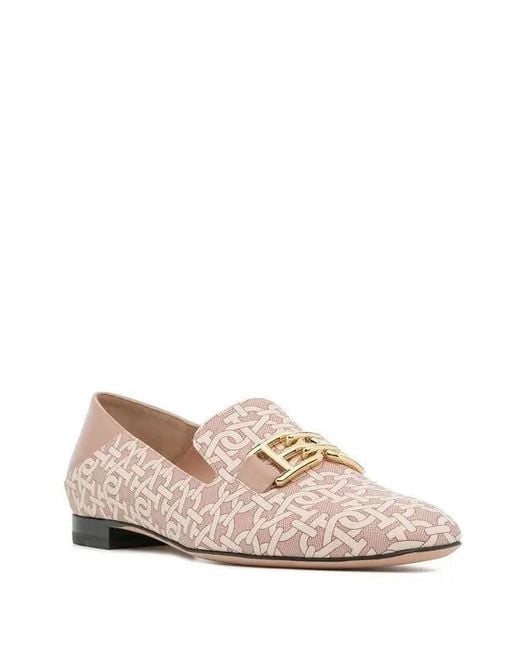 Bally Pink Elely B Chain Monogram Loafers, Brand Size 37 Us