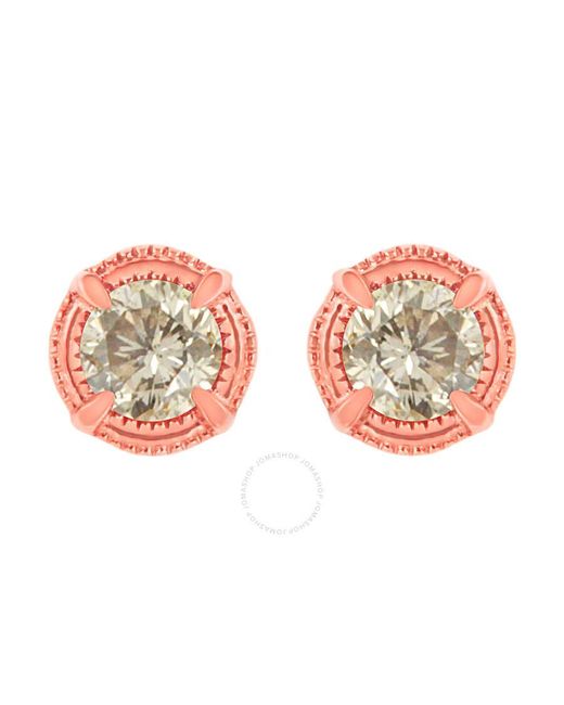 Haus of Brilliance Red 14k Re Gold Plated .925 Sterling Silver 1 Cttw Diamond Modern 4-prong Solitaire Milgrain Stud Earrings