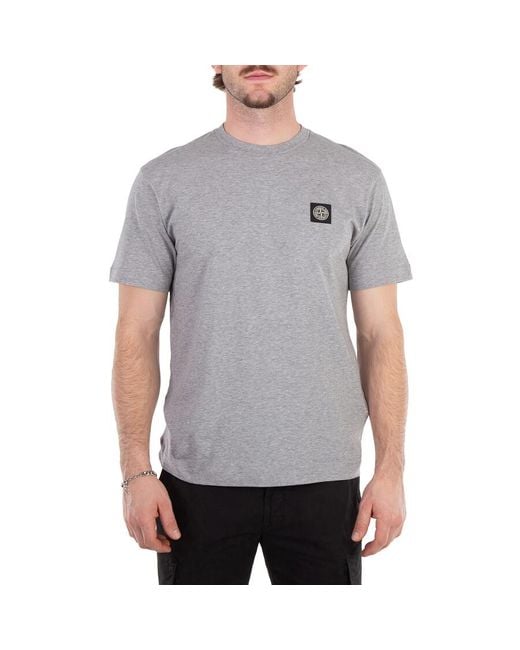 Stone Island Men's Gray Compass Patch Logo Cotton T-Shirt