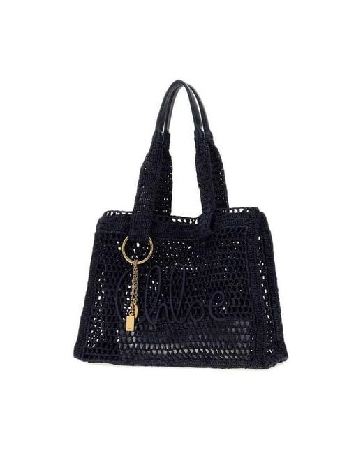 Chloé Blue Raffia East-West Summer Banana Shopping Bag Parisiannight Borse A Tracolla