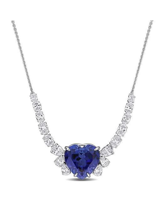 Created Forever Blue 12 3/8Ct Tgw Created Saphire And 3 1/7Ct Tw Lab Grown Diamond Necklace for men
