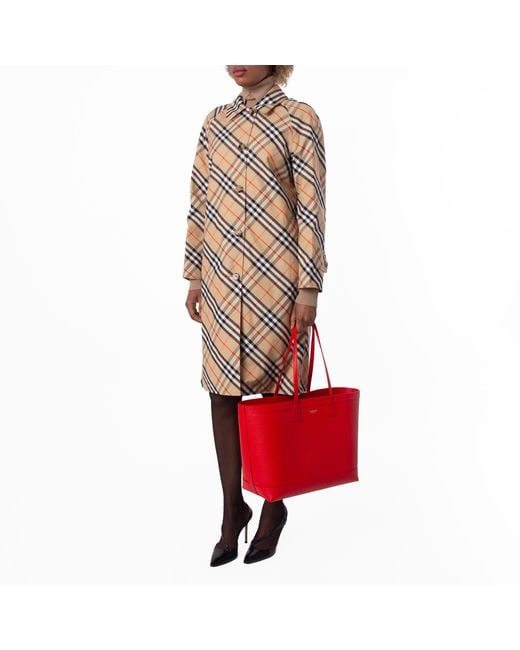 Burberry Red Md London Nova Check Tote Bag Medium