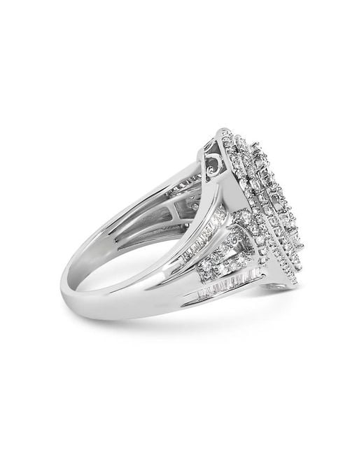 Haus of Brilliance Metallic Sterling 1 Cttw Diamond Pear-Shaped Triple Halo Cluster Ring for men