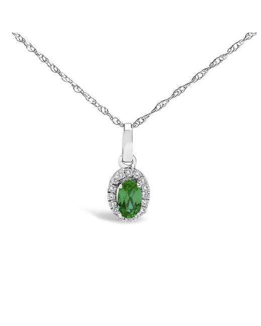 Haus of Brilliance Green 10K 5X3Mm Emerald And Diamond Accent Halo Oval Shape 18" Pendant Necklace