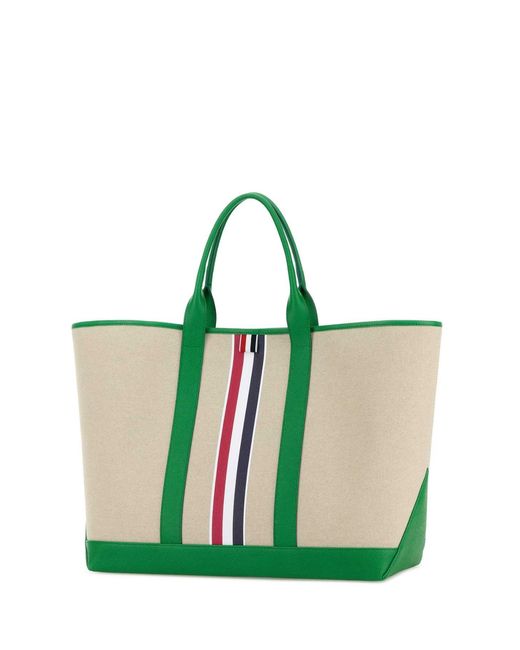 Thom Browne Green Sand Canvas Medium Shopping Bag for men