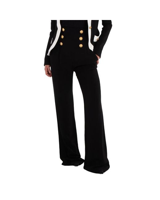 Balmain Black Button-Embellished High-Waisted Pants, Brand Size 40 (Us
