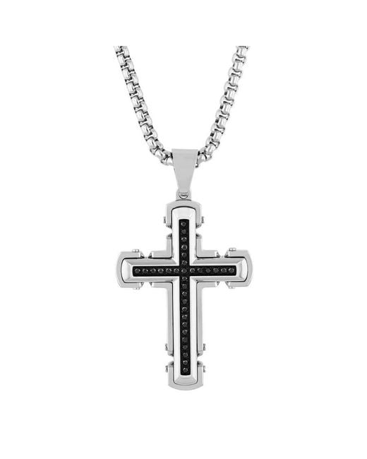Robert Alton Metallic 1/4Ctw Diamond Stainless Steel With Finish Cross Pendant for men