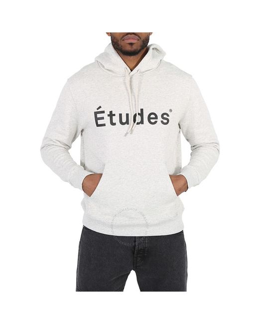 Etudes Studio White Heather Cotton Logo Print Hoodie for men