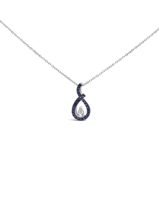 Haus of Brilliance Metallic 925 Sterling Created And Sapphire Teardrop Shaped Pendant Necklace for men