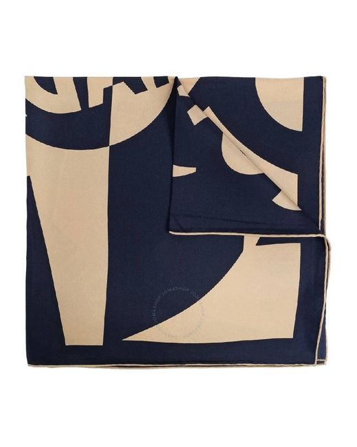 Ferragamo Blue Logo Printed Silk Scarf