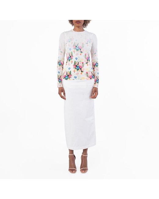 Loewe White Floral-Printed Long Sleeved Top