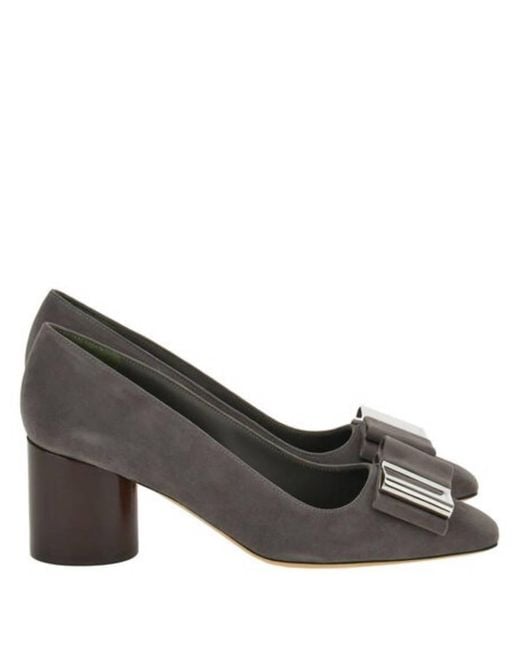 Ferragamo Gray Lena 60 Bow Suede Pumps